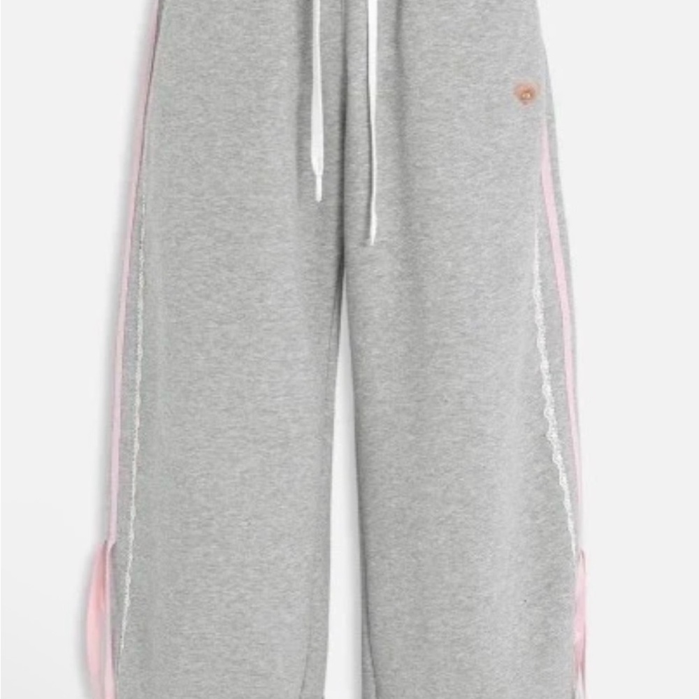 New AELFRIC EDEN grey gray pink LACE BAGGY SWEATPANTS pants joggers XS